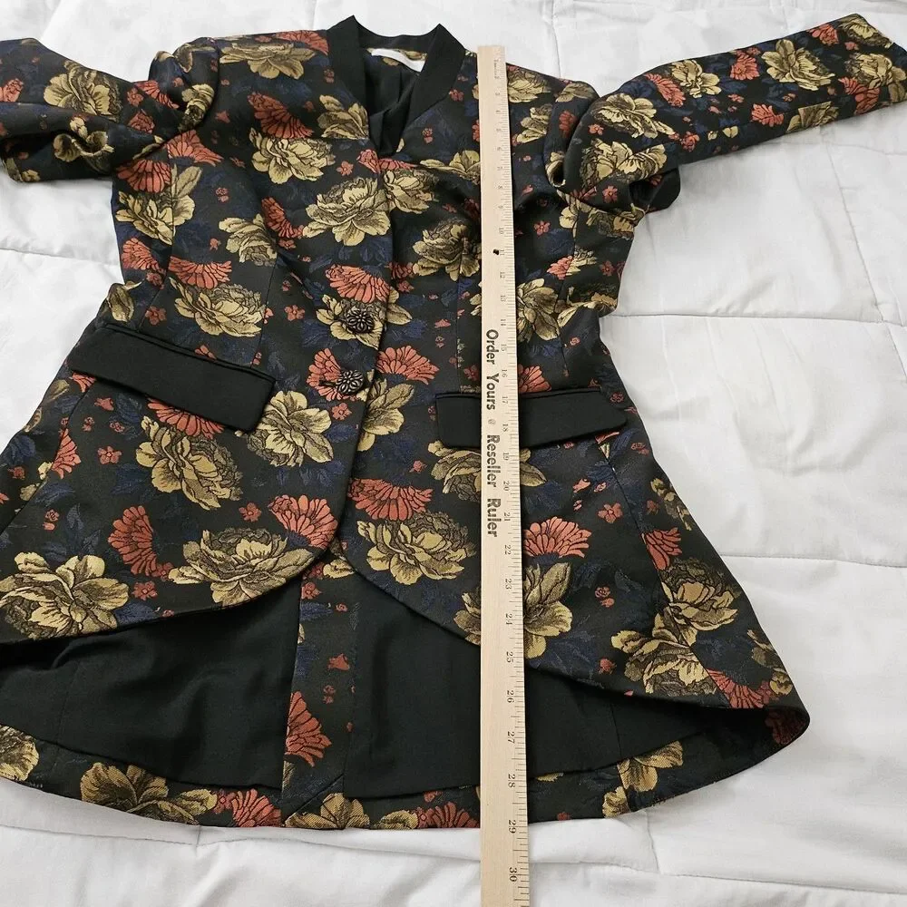 Anne Fontaine Leoncia Blazer 40 Black Gold Floral Brocade Jacquard Tuxedo Jacket